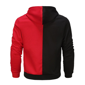 Sweat-shirt à capuche zippé pour homme, coupe classique, en coton tricoté, décontracté, automne, rouge et noir, avec blocs de couleur - Product Image 2