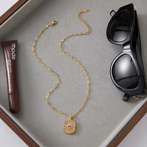 Collar con Colgante en Espiral de Oro de 18K J&D, Doble Cara, con Circonita Blanca, Turquesa Azul, Ojo de Demonio, Geométrico, Moderno, de Aleación de Zinc - Product Image 5