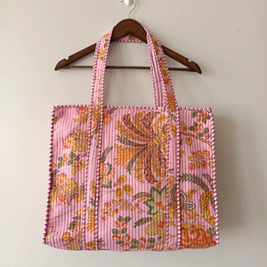 Bolso Tote Jhola de Estilo Bohemio para Mujer, Acolchado de Algodón, Ecológico y Hecho a Mano con Bordado, para Compras y Viajes - Product Image 1