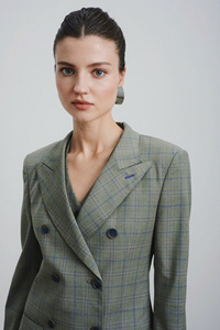 Blazer elegante con botones bordados de doble botonadura para mujer, colección de ensueño de verano de alta calidad, Material no tejido en Color Oliva - Product Image 3