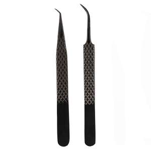 2025 Meilleur ensemble de conception de 4 pinces à épiler pour extensions de cils à poignée diamantée-Pince à épiler en acier japonais (noir) - Product Image 2