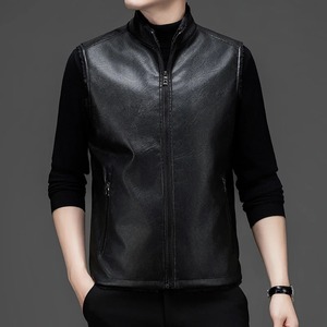 Gilet en cuir de vache pour homme, mode d'hiver, fermeture éclair personnalisée, veste en cuir véritable, coupe décontractée, 100% laine, gilet en cuir pour homme - Product Image 3