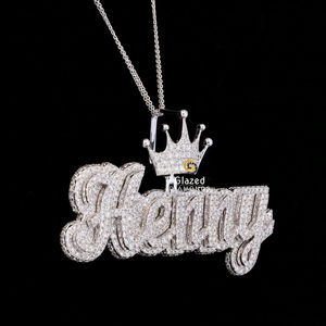 Atractivo colgante de plata de ley 925 Hip Hop con nombre de letra HECHO DE moissanita redondo corte brillante VVs diamantes de claridad - Product Image 2