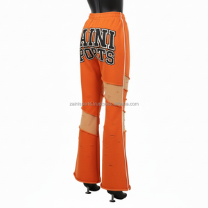 Pantalon évasé pour femme en coton polyester premium 300 GSM en orange avec design de panneau contrasté et logo personnalisé en transfert thermique Pantalon pour femme - Product Image 5