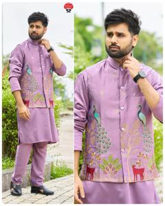 Conjunto de pantalón Koti Kurta de diseñador elegante para hombre con trabajo de bordado pesado en Koti Traje tradicional perfecto para ropa de fiesta de Festival - Product Image 2