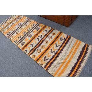 พรมตุรกีขนาด 2.7x8.1 ฟุต, พรมวินเทจลายเส้น, พรมลายต้นไม้และพืชสีส้มน้ำตาล - Product Image 4