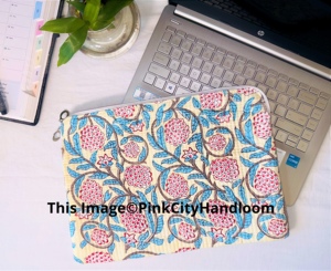 100% pur coton floral pochette d'ordinateur avec fermeture éclair pochette d'ordinateur matelassé bloc pinte accessoires d'ordinateur portable pochettes iPad - Product Image 4