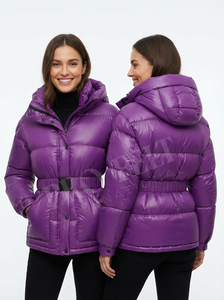 Chaqueta de Plumón de Ganso de Talla Grande al por Mayor, con Cinturón en la Cintura, Capucha y Cuello Alto, Abrigo de Invierno Cálido, Ropa Exterior de Nailon Transpirable - Product Image 2