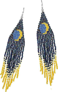 Boucles d'oreilles longues classiques brodées de perles avec perles de rocaille, faites à la main, design personnalisé, style bohème glamour pour femme, pour fêtes et événements - Product Image 2