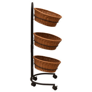 Rustic Durable 3-Tier Rolling Wicker <b>Basket</b> Metal Rack Movable with Wheels Made in Vietnam for Kitchen and Retail <b>Shops</b> - Product Image 2
