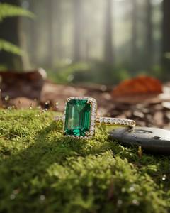 Bague en émeraude de culture, argent sterling 925, pierre d'accentuation blanche AD, bijoux pour femmes, bague en émeraude en argent sterling 925, pierre précieuse en argent - Product Image 4
