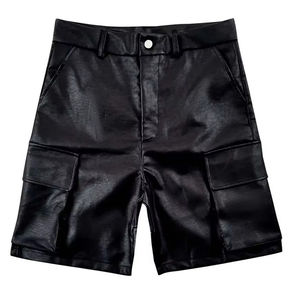 Wholesale Solid Plain Eco-friendly PU <b>Leather</b> <b>Shorts</b> Stylish Casual Streetwear Front Logo Breathable Trendy Drawstring Closure - Product Image 2