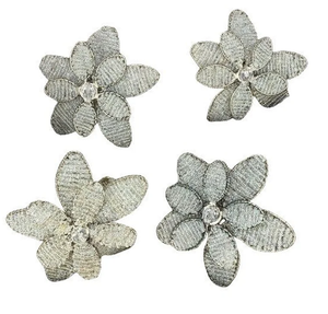 Lot de 4 ronds de serviette à fleurs transparentes perlés en cristal argenté - Product Image 3