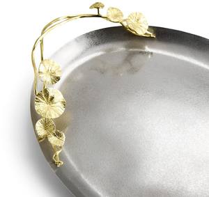 Serving Trays For Home & <b>Hotels</b> <b>Restaurant</b> <b>Supplies</b> Silver & Black handles Modern Metal Tray Dish tea serving Dining ware tables - Product Image 3