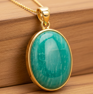<b>Top</b> Grade 925 Sterling Silver Chain Bezel Setting Bohemian Natural Amazonite Oval Shape Pendant Healing <b>Crystal</b> Fashion Gift - Product Image 3