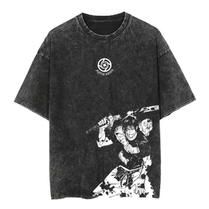 เสื้อยืดหลวมพิมพ์ลาย2024การ์ตูนคลาสสิกญี่ปุ่นขนาดใหญ่ย้อนยุคพิมพ์ลายบนหน้าจอผ้าบาติก