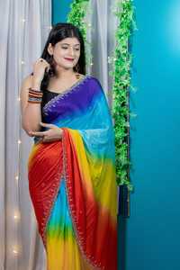 ส่าหรีทำงาน chinnon สีรุ้งออกแบบใหม่ล่าสุด - Product Image 5