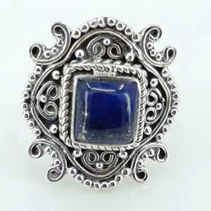 Handmade 925 Sterling Silver <b>Statement</b> Ring Lapis Lazuli Gemstone Natural Blue <b>Cushion</b> Shape Boho September Birthstone Jewelry - Product Image 3