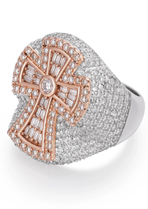 Bague en argent 925 plaqué rhodium avec moissanite en forme de baguette glacée unique, style hip-hop, design religieux chrétien, pour homme - Product Image 3