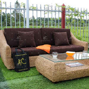2018 European Design Indoor Wicker <b>Sofa</b> <b>Bed</b> Set Water Hyacinth Furniture for Hotels Villas Apartments - Product Image 1