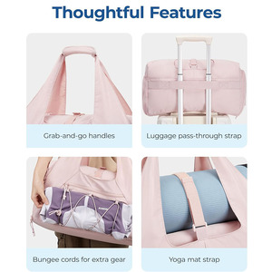 Women Yoga Gym Duffel Lightweight OEM Travel Tote <strong>Weekend</strong> Bag with Wet Pocket for Workout Yoga Overnight Trips - Product Image 4