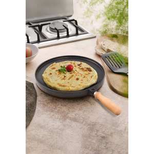 Single-Sided 36 cm Black Casting Pancake/Flatbread <b>Pan</b> with Removable Handle and Included Spatula - Product Image 3