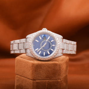 Fully IcedOut Blue Dial VVS Moissanite Monochrome <b>Wrist</b> Watch Featuring Date Blue Roman Dial Top Quality Bling for Trendsetters - Product Image 5