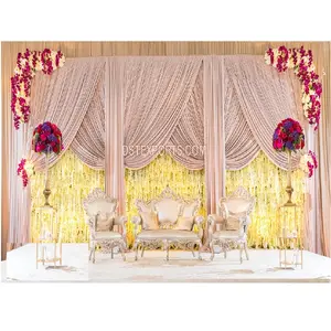 Glorious Wedding Reception Stage Sofa Set Designer Golden Theme Sofa Set For Stage Lavish Wedding Stage Sofa Set For Bride Groom