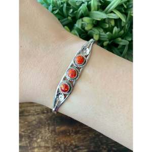 Navajo Handmade <b>Red</b> Opal & Sterling Silver Fashion Cuff <b>Bracelet</b> - Product Image 2