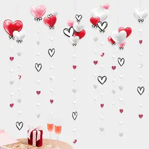 Love Heart Garlands for Valentines Day Decorations Hanging Red White Pink Heart Streamer Backdrop for BabyShower