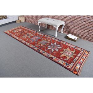 Vintage Rug, <b>Runner</b> 3x10.6 ft Rug, Herki <b>Red</b> Patchwork Rug - Product Image 2