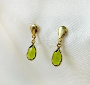 Teardrop gemstone <b>earring</b> checker cut <b>peridot</b> quartz charm metal ear post stud <b>earring</b> brass 18k <b>gold</b> plated elegant <b>earrings</b> - Product Image 2