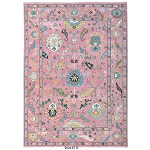 พรมทอมือขนแกะสีชมพูสไตล์วินเทจประณีตขนาด5x8, 6x9, 8x10, 9x12ฟุตสำหรับห้องนั่งเล่น - Product Image 1