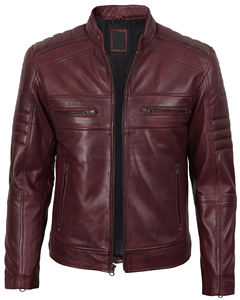 Blouson aviateur d'hiver en cuir coupe ajustée pour hommes avec col montant et fermeture éclair asymétrique pour motos avec logo à l'avant - Product Image 3