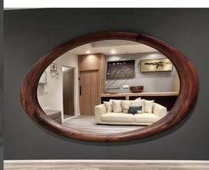 Walnut Wood <b>Round</b> Handmade Art Deco <b>Mirror</b> Irregular <b>Wall</b> Art <b>for</b> Entryway and Bathroom - Product Image 2