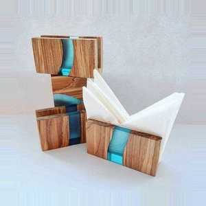 2024 Top Selling Modern Art Napkin Rings Blue Resin Epoxy Tissue Box for Home Dining/<b>Kitchen</b> <b>Ornaments</b>/Gifts - Product Image 1