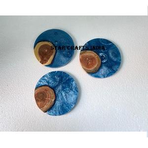 Vente chaude directement de l'usine Bois & Résine Gaufrage Noyer Sous-verres Boisson Sous-verre Ensemble de 4 Pièces Fabricant - Product Image 2