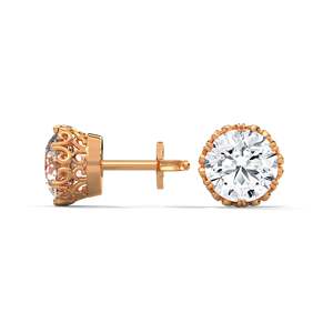 14k/18k <b>Rose</b> <b>Gold</b> Floral Glory Round Cut Diamond Solitaire <b>Stud</b> <b>Earrings</b> - Product Image 5