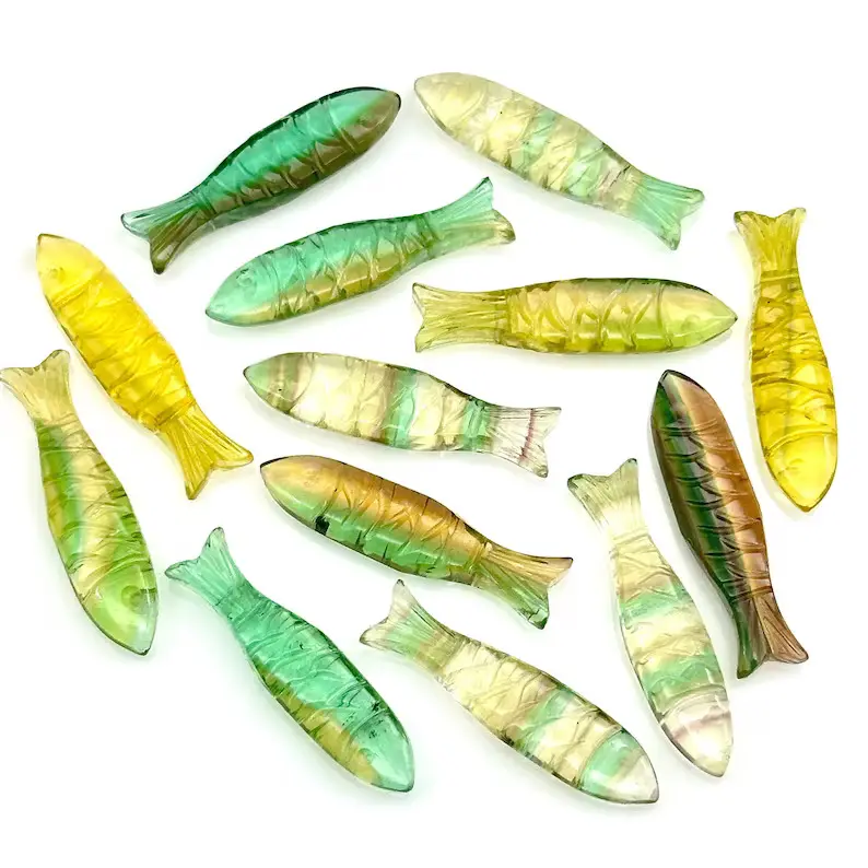 Beautiful Natural Fluorite Handmade Fish Shape Gemstone Carving Beads for Jewelry and Craft Making, Loose Gemstone Fishes