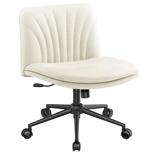 Casa Bege Pu couro Cruz Legged ampla cadeira confortável ajustável giratória computador sem braços Office Desk Chair com rodas