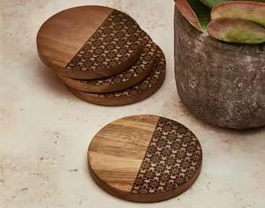 Ensemble de sous-verre en bois naturel de haute qualité tapis de boisson écologiques avec support pour la maison cuisine Bar hôtel cadeau utilisation - Product Image 6