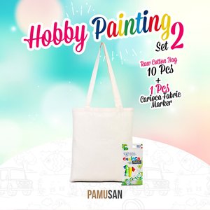 2 Pack 10 Blank Cotton Tote <b>Bags</b> 14x16 Kids Painting Set with <b>Fabric</b> Markers (6 Colors) - Product Image 1