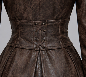 Manteau trench en cuir avec fermeture à lacets sur les manches, long, style automne pour femmes - Product Image 4