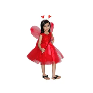 Novo visual elegante de fantasia de inseto borboleta disponível em cor vermelha para crianças, vestido de função escolar anual, pelo menor preço