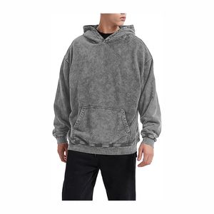 Sweat à capuche pour hommes en coton mélangé de base surdimensionné de haute qualité lavé à la pierre et à l'acide nouvelle arrivée sur mesure - Product Image 1