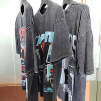 T-shirts surdimensionnés 100% coton éponge française délavés à l'acide bord brut épaule tombante col rond encolure côtelée t-shirts pour dames