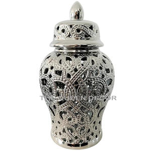 Pot de gingembre décoratif de forme ronde en aluminium et métal, émail bleu et blanc imprimé avec couvercles, la plus vendue - Product Image 4