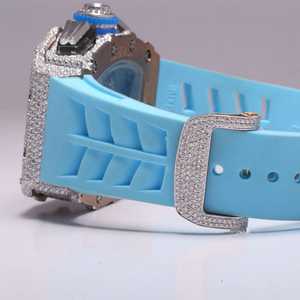 Reloj mecánico deportivo de lujo con esfera analógica Moissanite Diamond Studs Barril Face Blue Rubber Band Resistente al agua-Calidad superior - Product Image 6