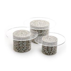 Soporte de pastel de Madera con trabajo de nácar y parte superior de acrílico Forma redonda Soporte de pastel de cumpleaños y fiesta - Product Image 3