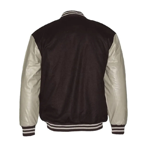 Veste universitaire pour homme, noire et beige, en polyester avec doublure en satin, fermeture à boutons, style décontracté, pour l'automne - Product Image 4